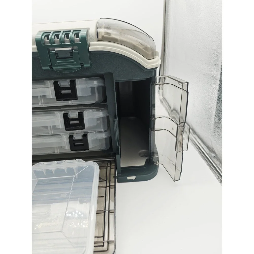 Plano 732 Outdoor Sports Angled Fishing Tackle Box Storage System, Green / Grey